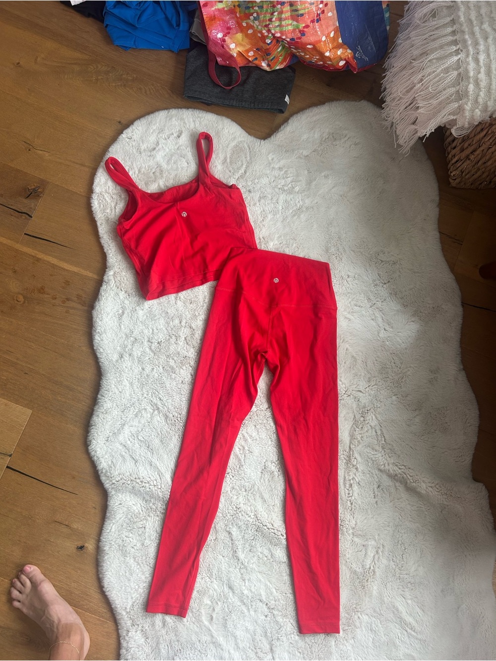 Hey Nuts Cherry Red High-Waist Leggings and Cropped Tank Set size small